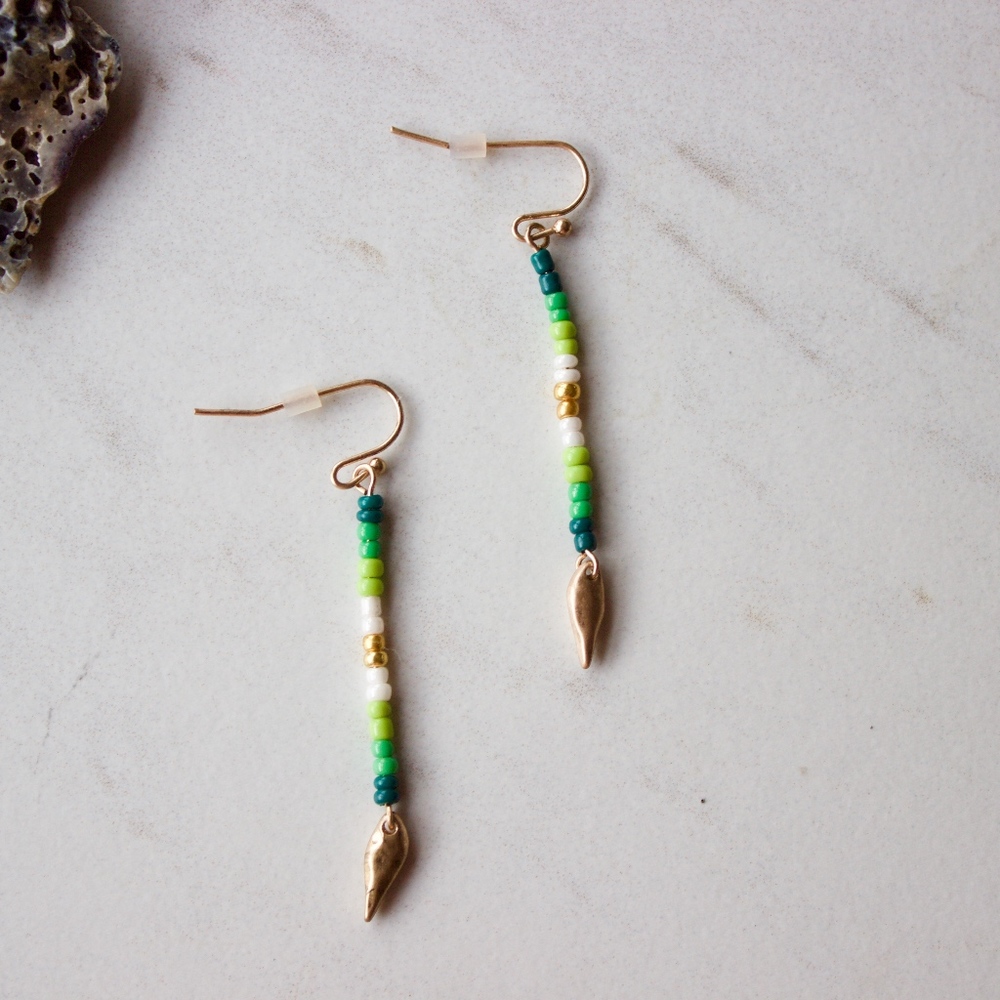 Shades of Green Seed Bead Drop Earrings